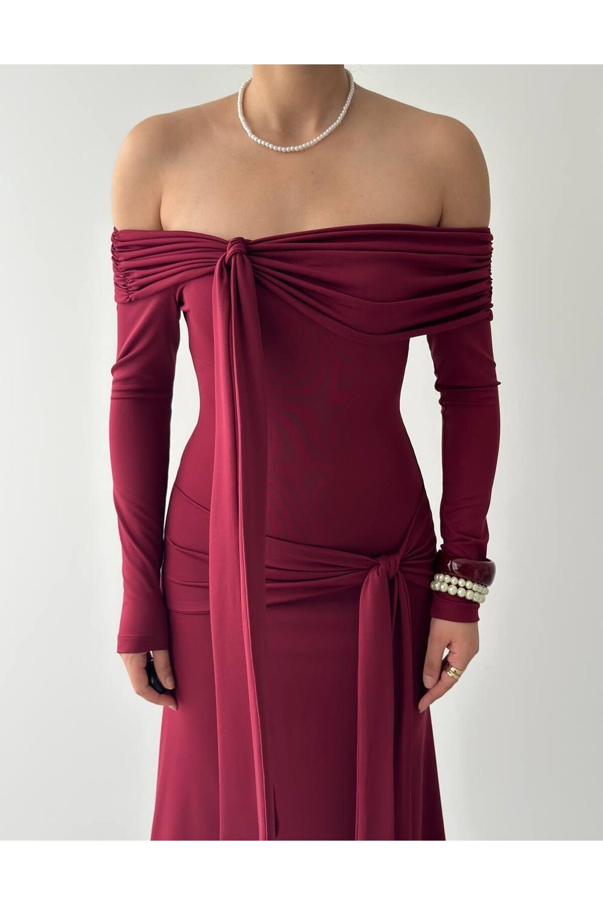 Draped Sash Off-Shoulder Dress