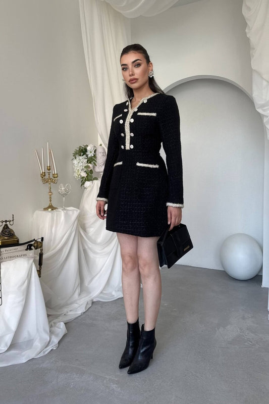 Gilded Trim Tweed Mini Dress
