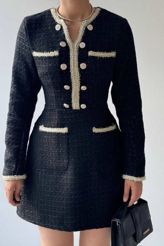 Gilded Trim Tweed Mini Dress