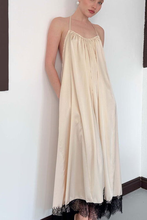Lace-Trim Satin Slip Maxi Dress