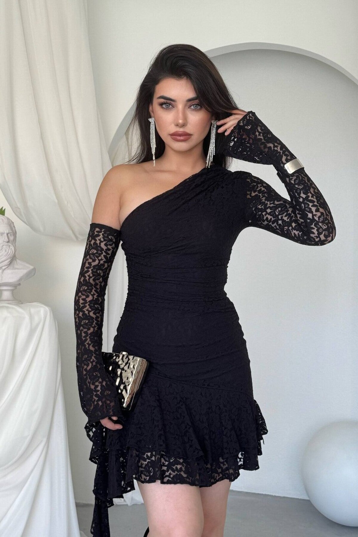 Asymmetric Lace Mini Dress