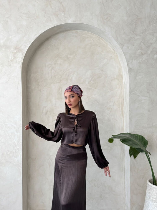 Crinkle Satin Tie-Front Blouse