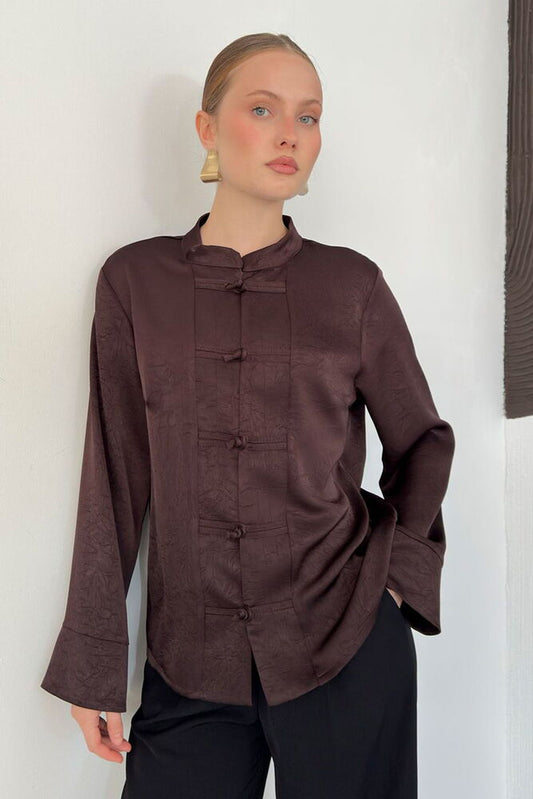 Crinkle Satin Mandarin Blouse
