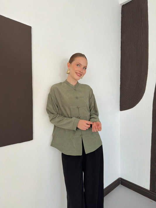 Frog-Button Cupro Blouse