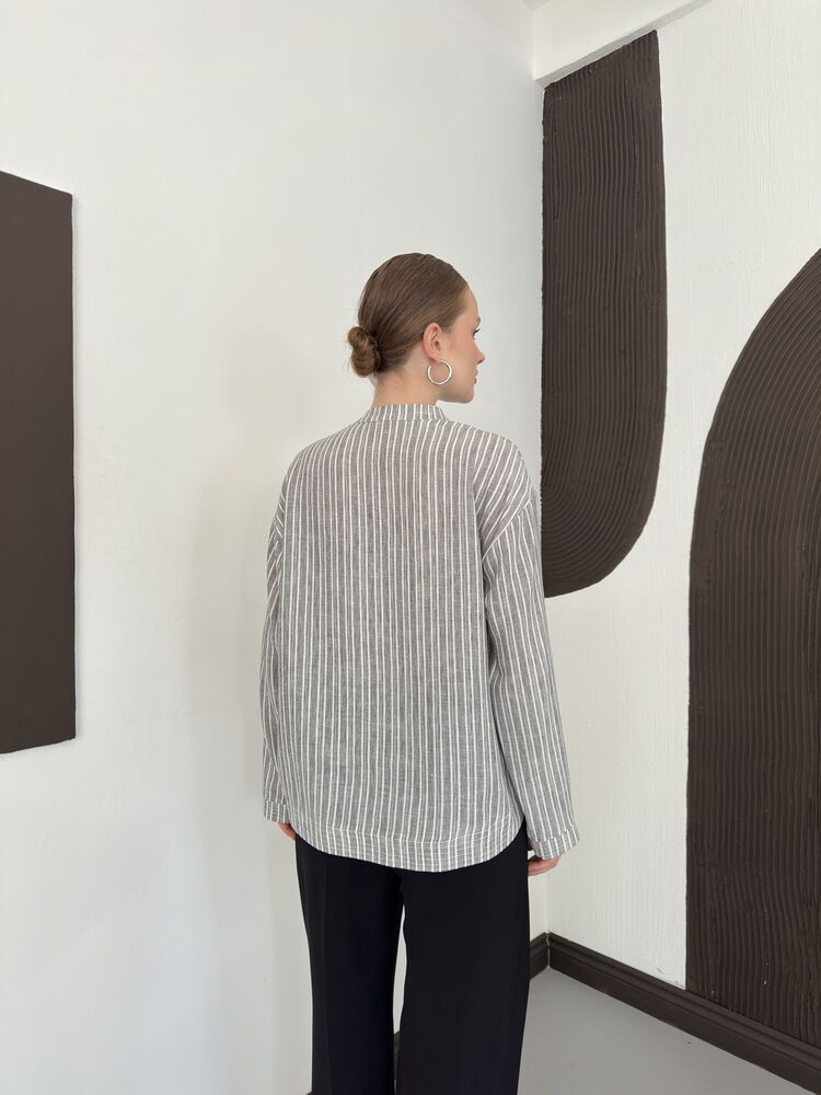 Striped Poplin Frog-Button Blouse