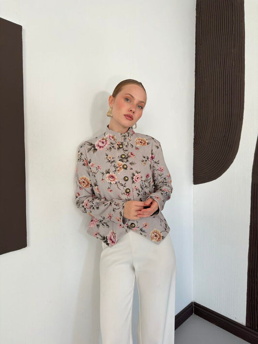 Asymmetric Floral Velvet Jacket