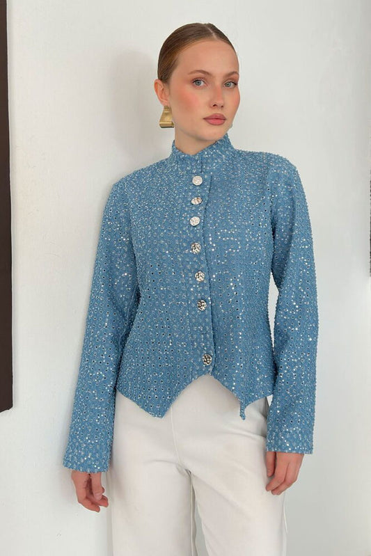 Sequin Tweed Asymmetric Jacket