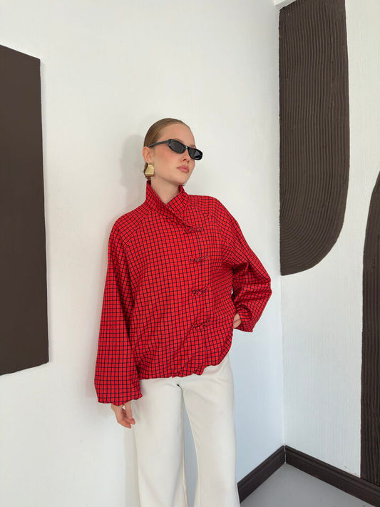 Plaid Frog-Button Jacket