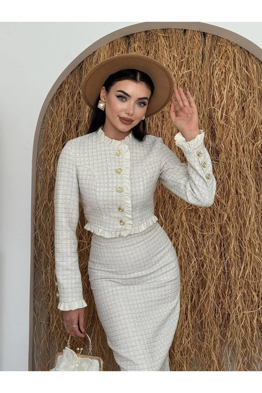 Ruffle Trim Tweed Set