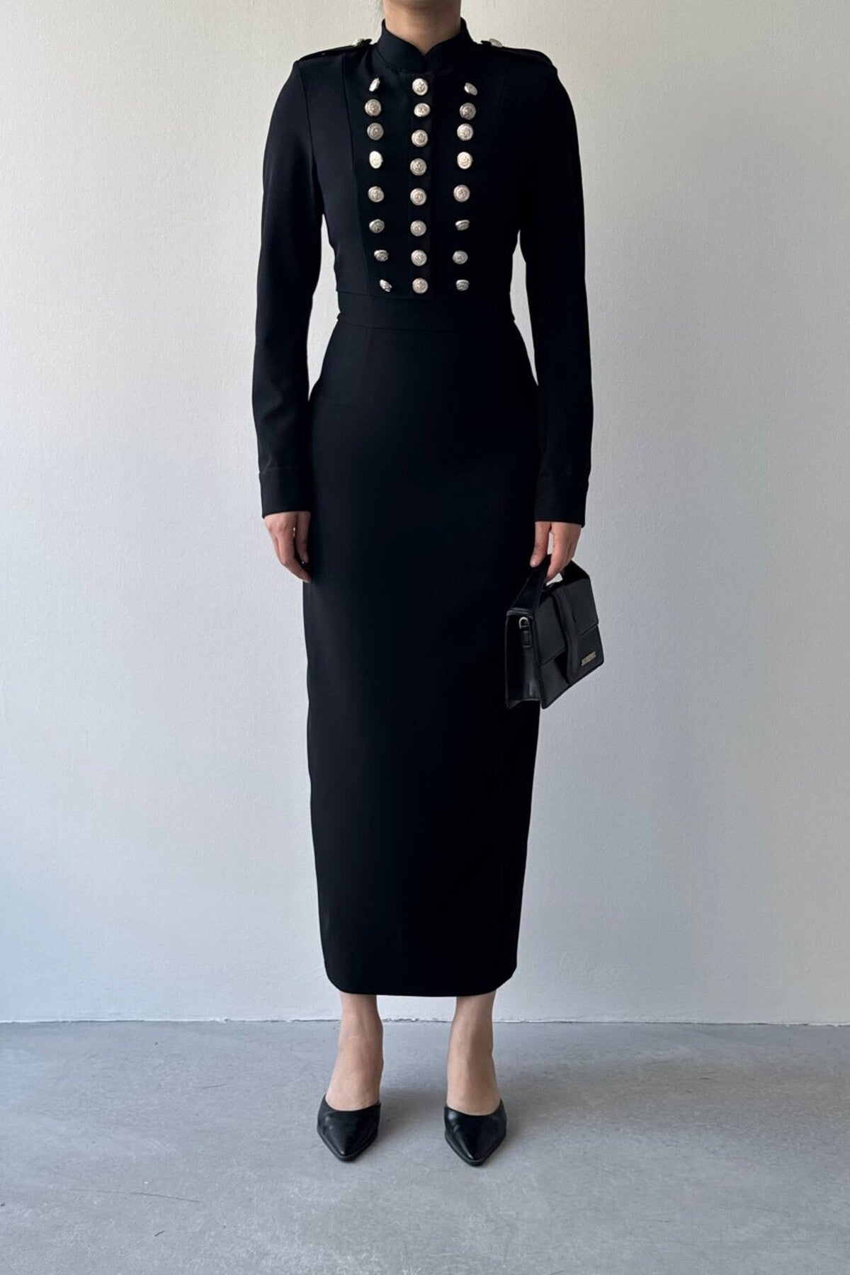 Military Button Midi Dress