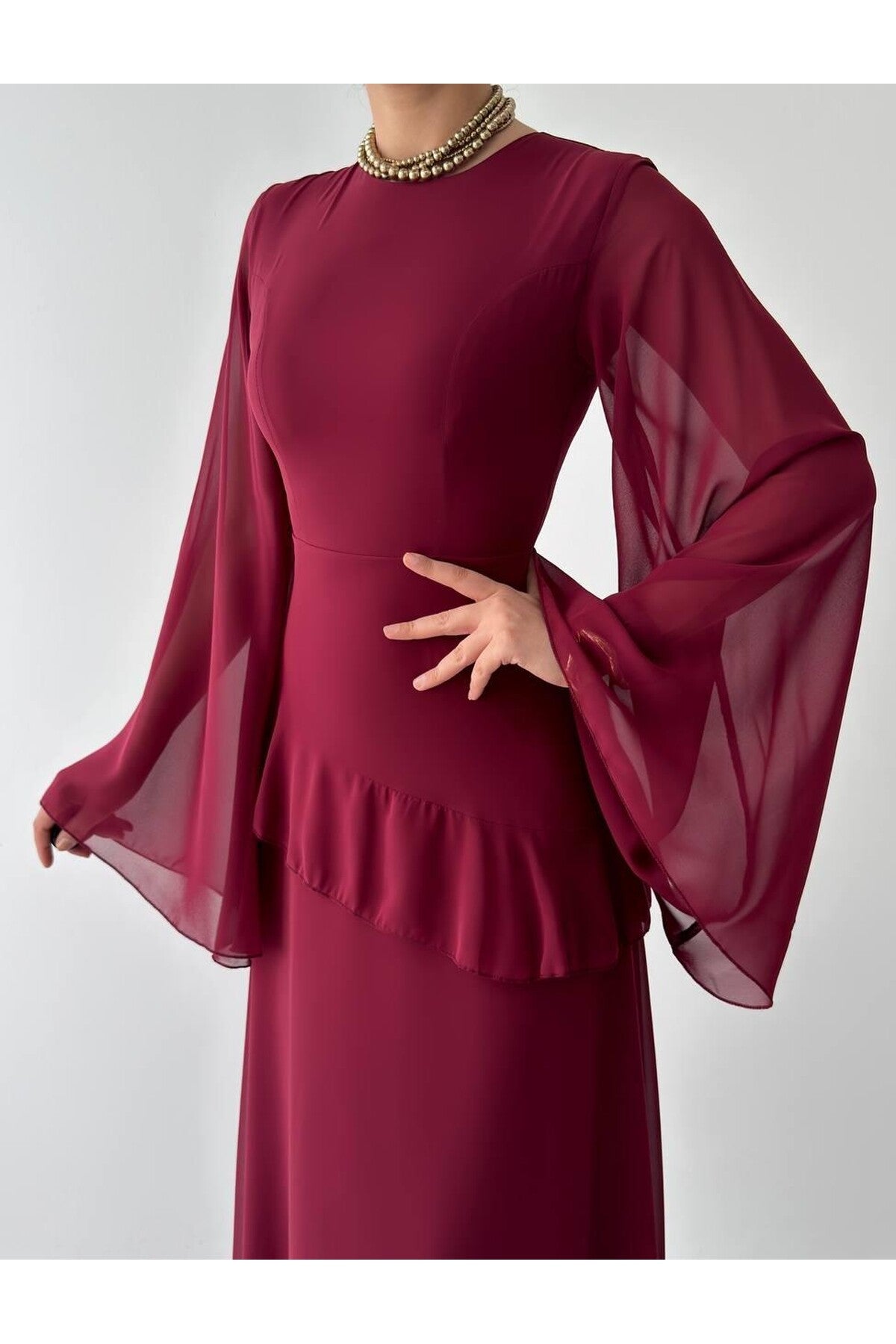 Cape Sleeve Chiffon Dress