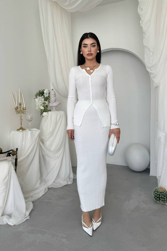 Ribbed Knit Cardigan & Skirt Set