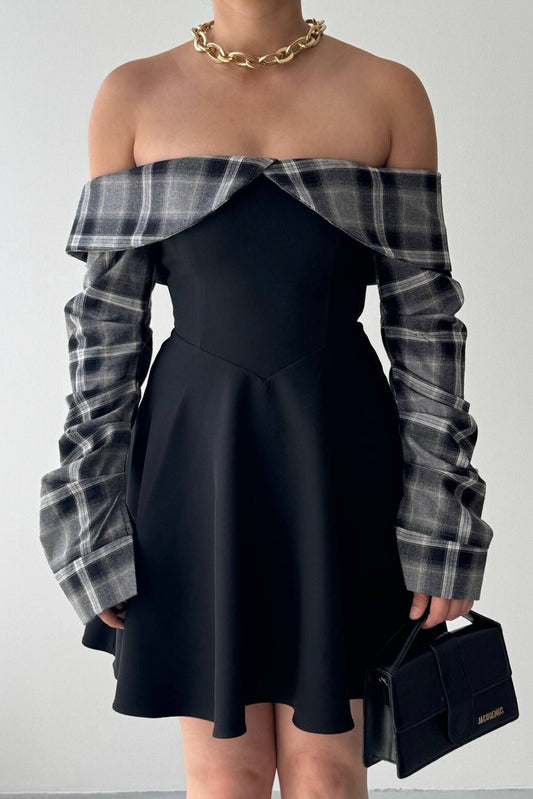 Tartan Bardot Mini Dress