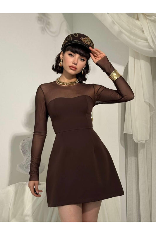 Sheer Sleeve Tulip Mini Dress
