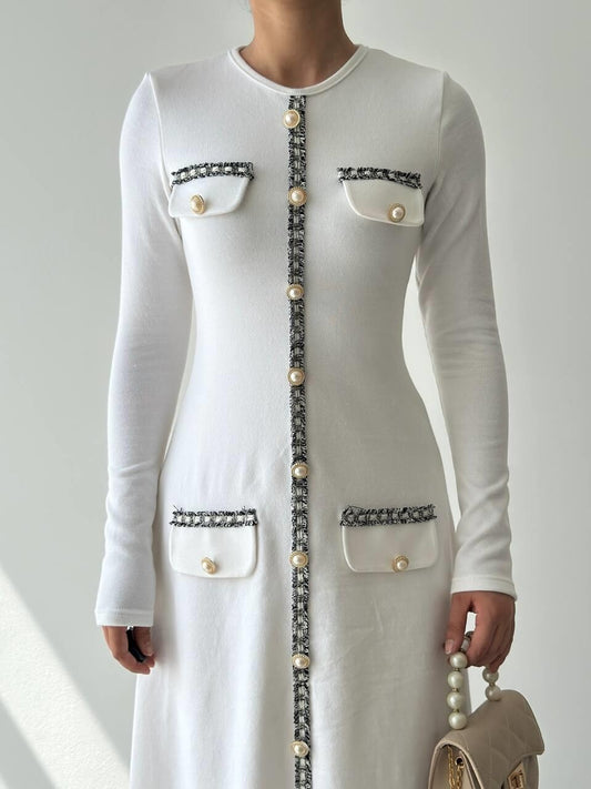 Knit Midi Dress with Pearl Buttons