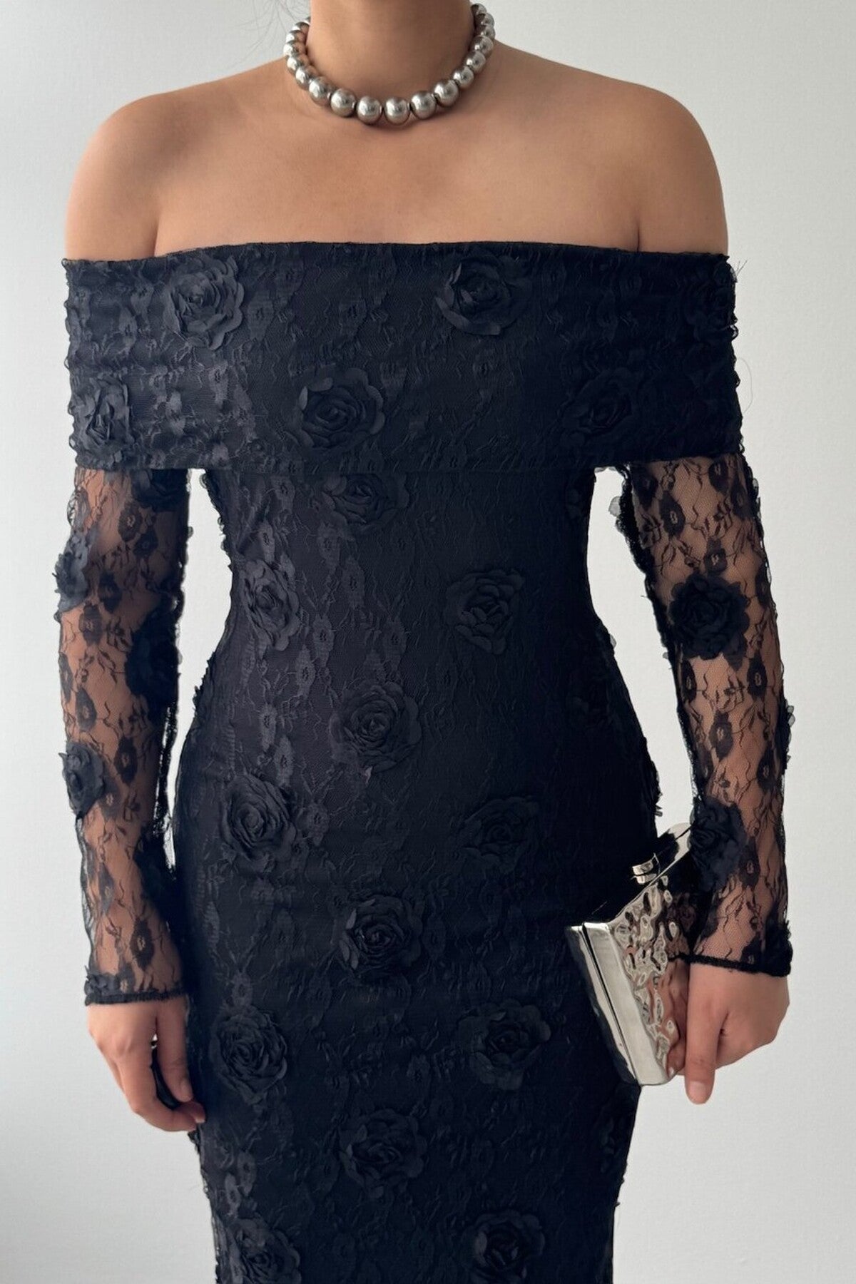 Rose Lace Off-Shoulder Dress