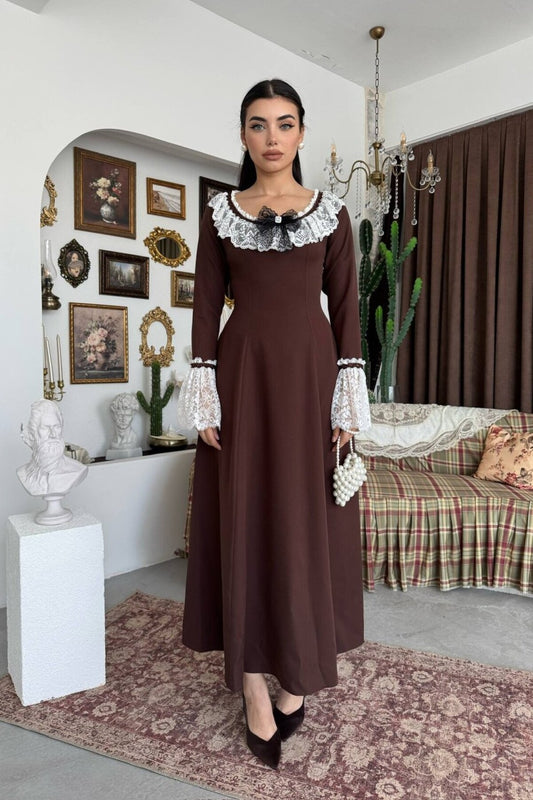 Lace Collar Dress with Brooch