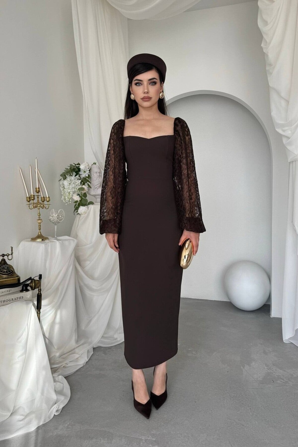 Lace Sleeve Column Dress