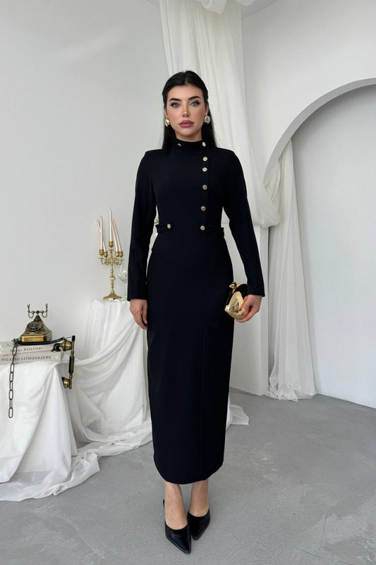Brass Button Column Dress