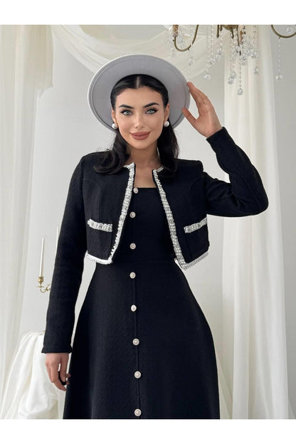 Pearl Trim Tweed Jacket & Dress Set
