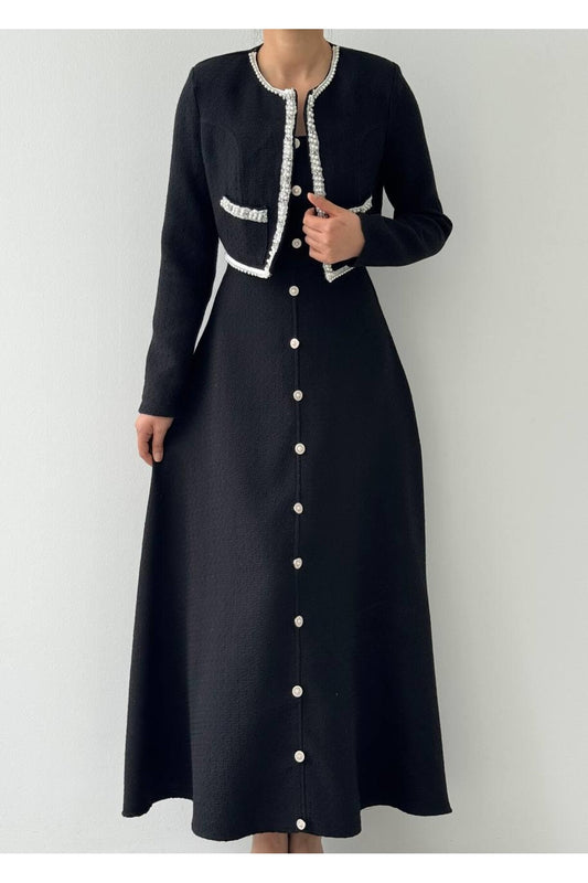 Pearl Trim Tweed Jacket & Dress Set