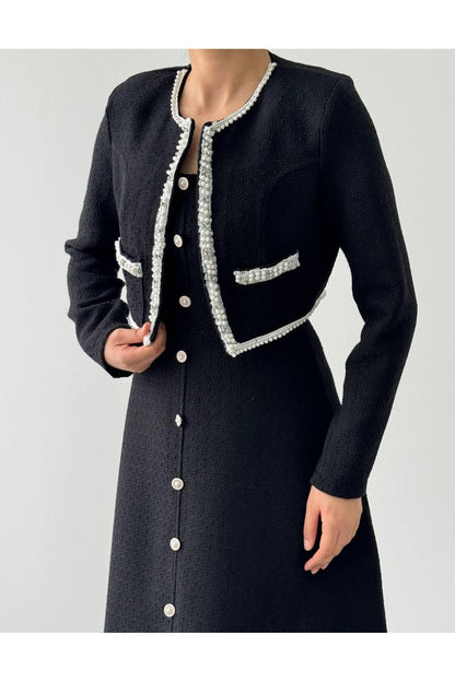 Pearl Trim Tweed Jacket & Dress Set