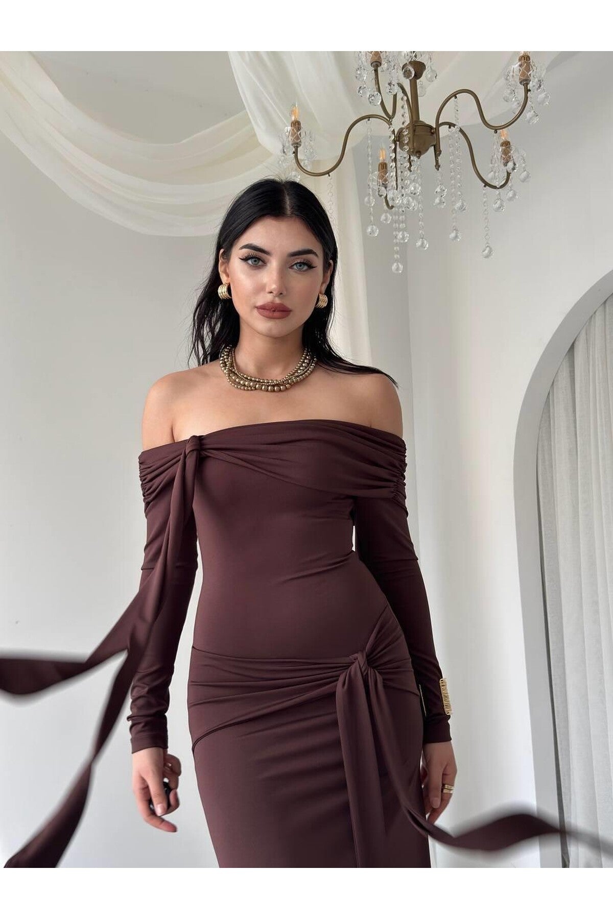 Draped Sash Off-Shoulder Dress