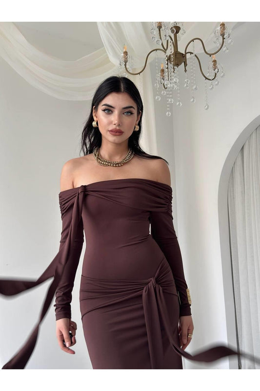Draped Sash Off-Shoulder Dress