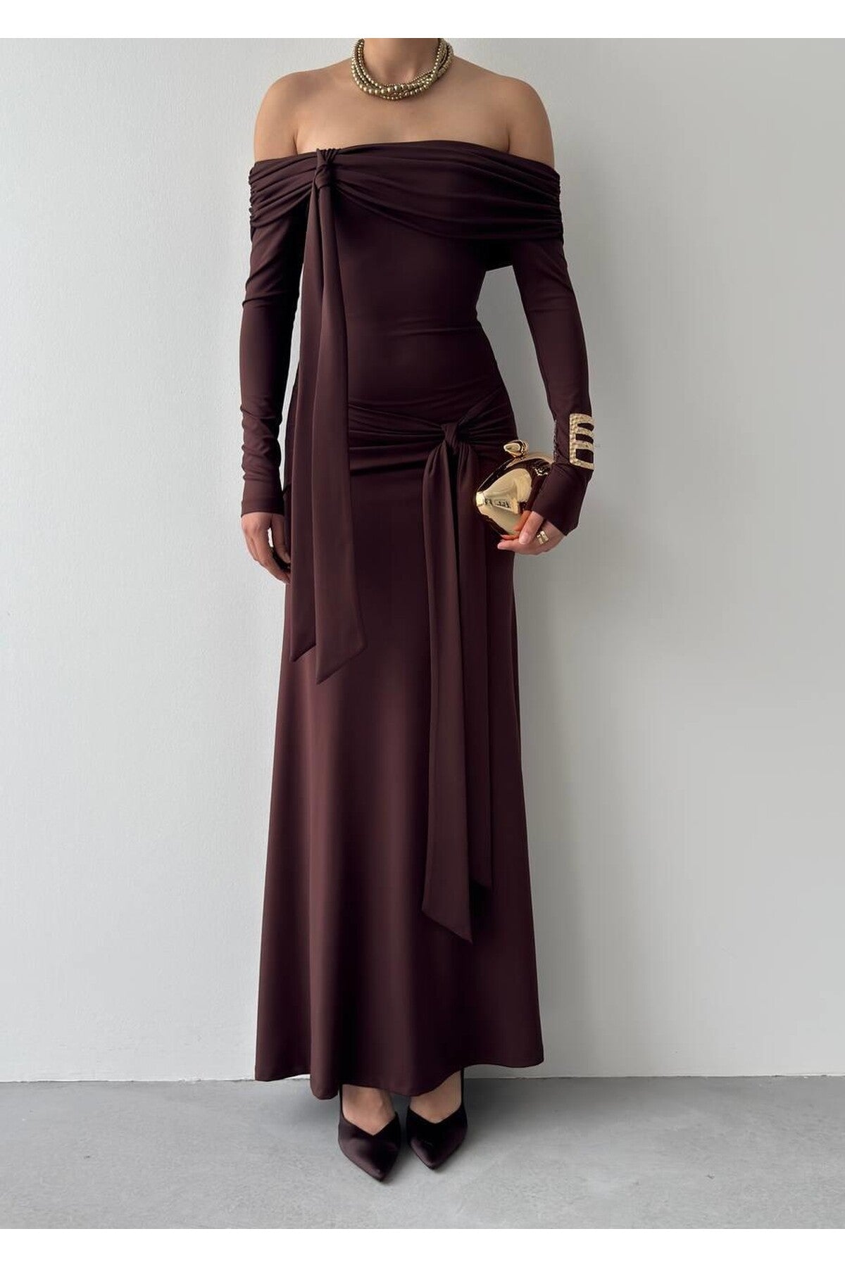 Draped Sash Off-Shoulder Dress