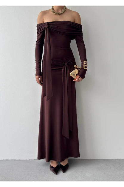 Draped Sash Off-Shoulder Dress