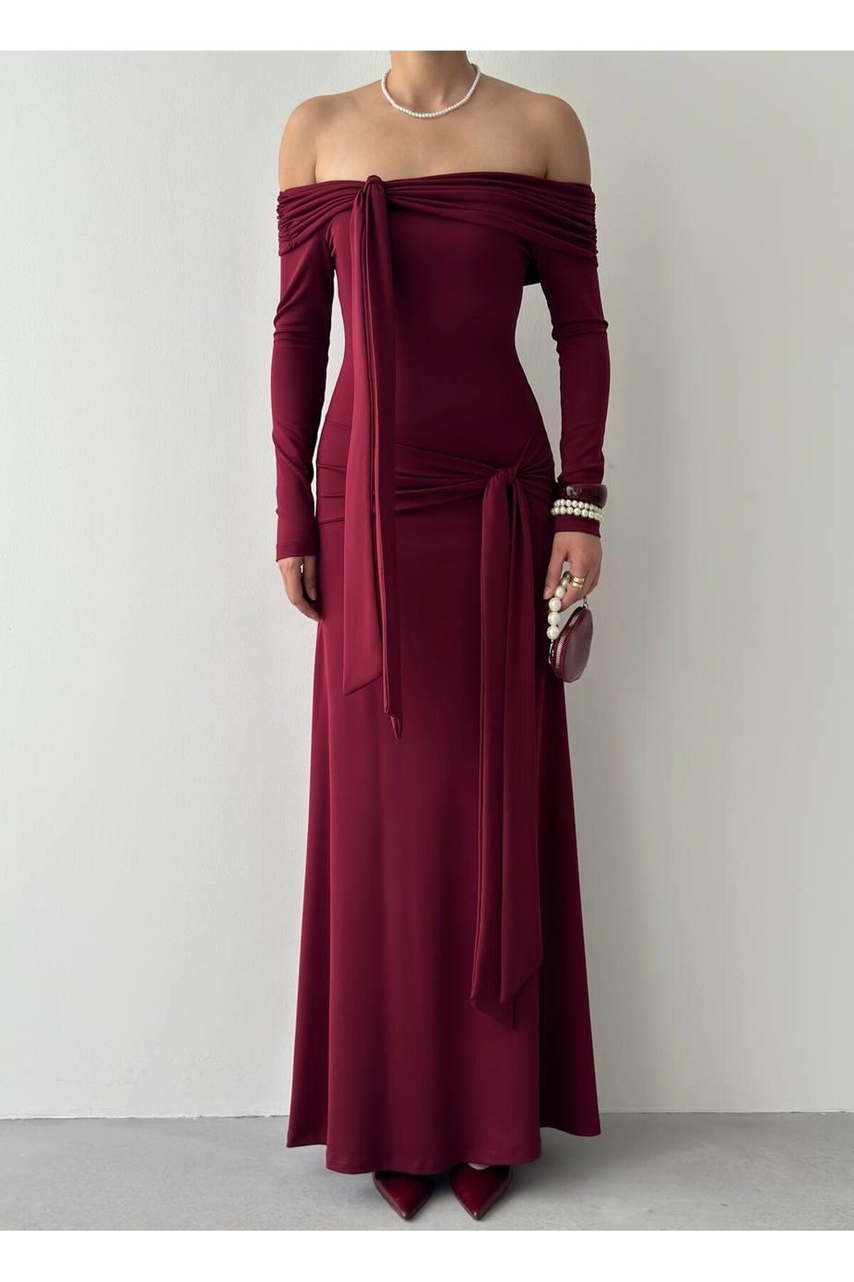 Draped Sash Off-Shoulder Dress