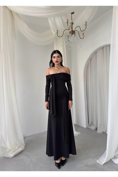 Draped Sash Off-Shoulder Dress