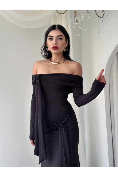 Draped Sash Off-Shoulder Dress