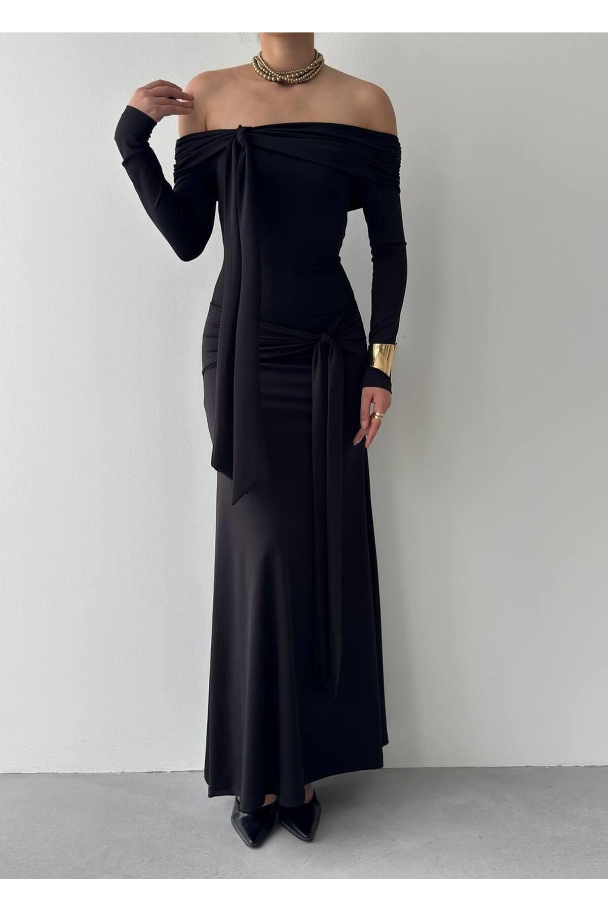 Draped Sash Off-Shoulder Dress