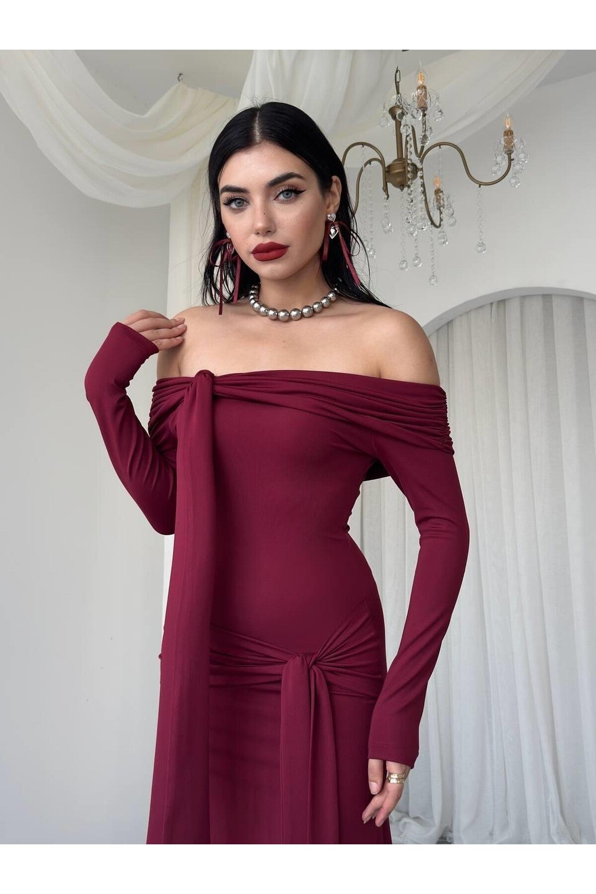 Draped Sash Off-Shoulder Dress