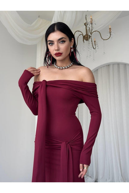 Draped Sash Off-Shoulder Dress
