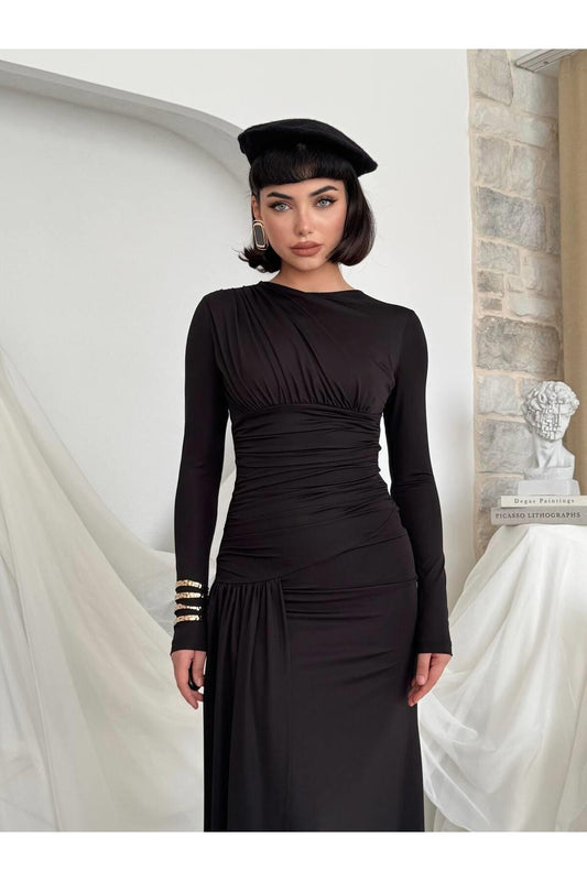 Draped Crepe Maxi Dress