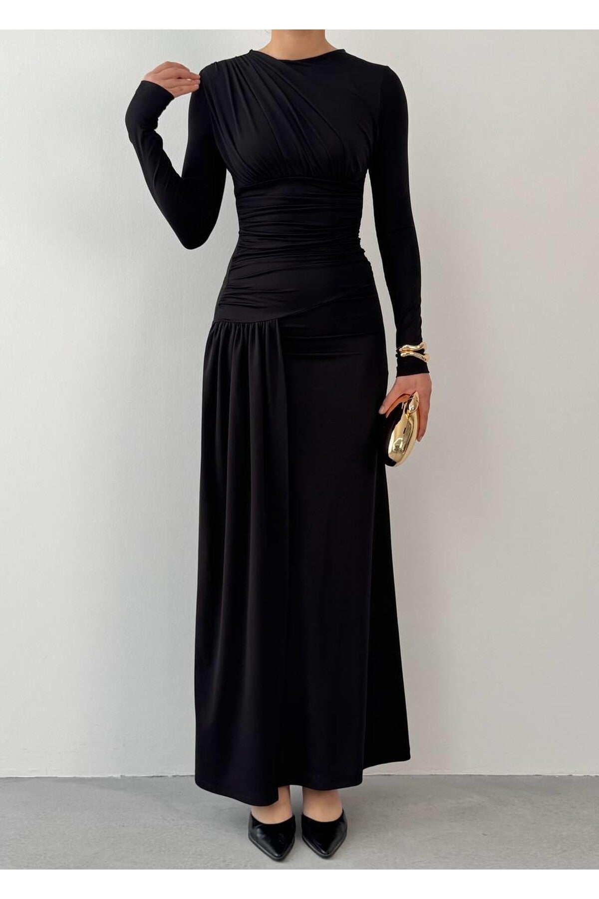 Draped Crepe Maxi Dress