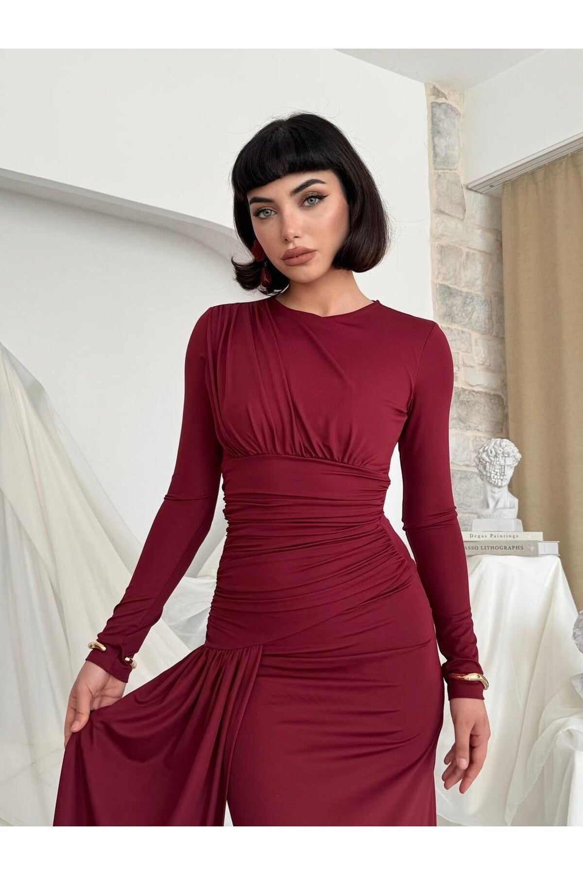Draped Crepe Maxi Dress