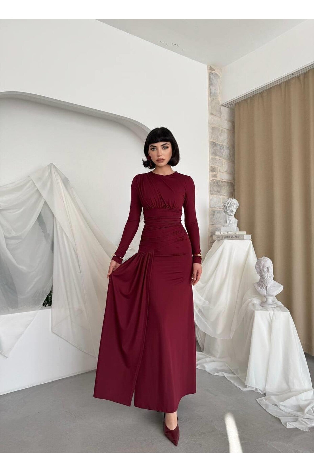 Draped Crepe Maxi Dress