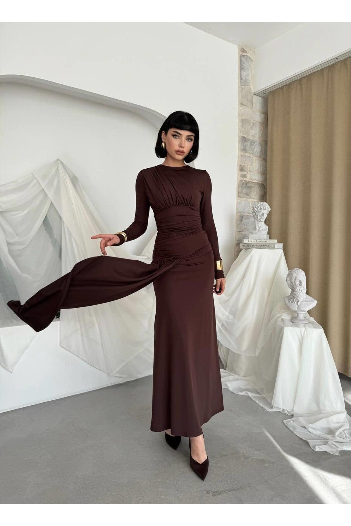 Draped Crepe Maxi Dress