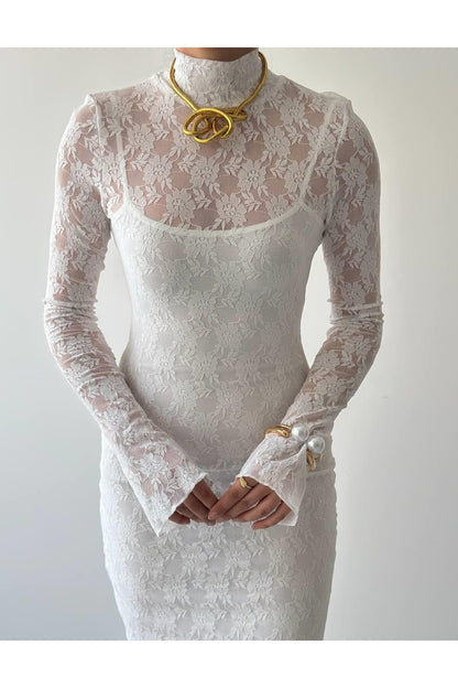 Romantic Lace Midi Dress - White