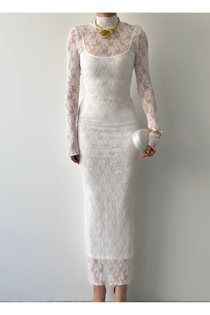 Romantic Lace Midi Dress - White
