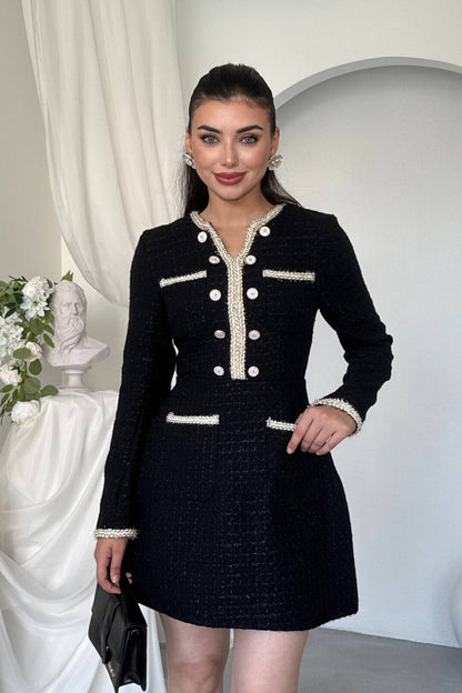 Gilded Trim Tweed Mini Dress