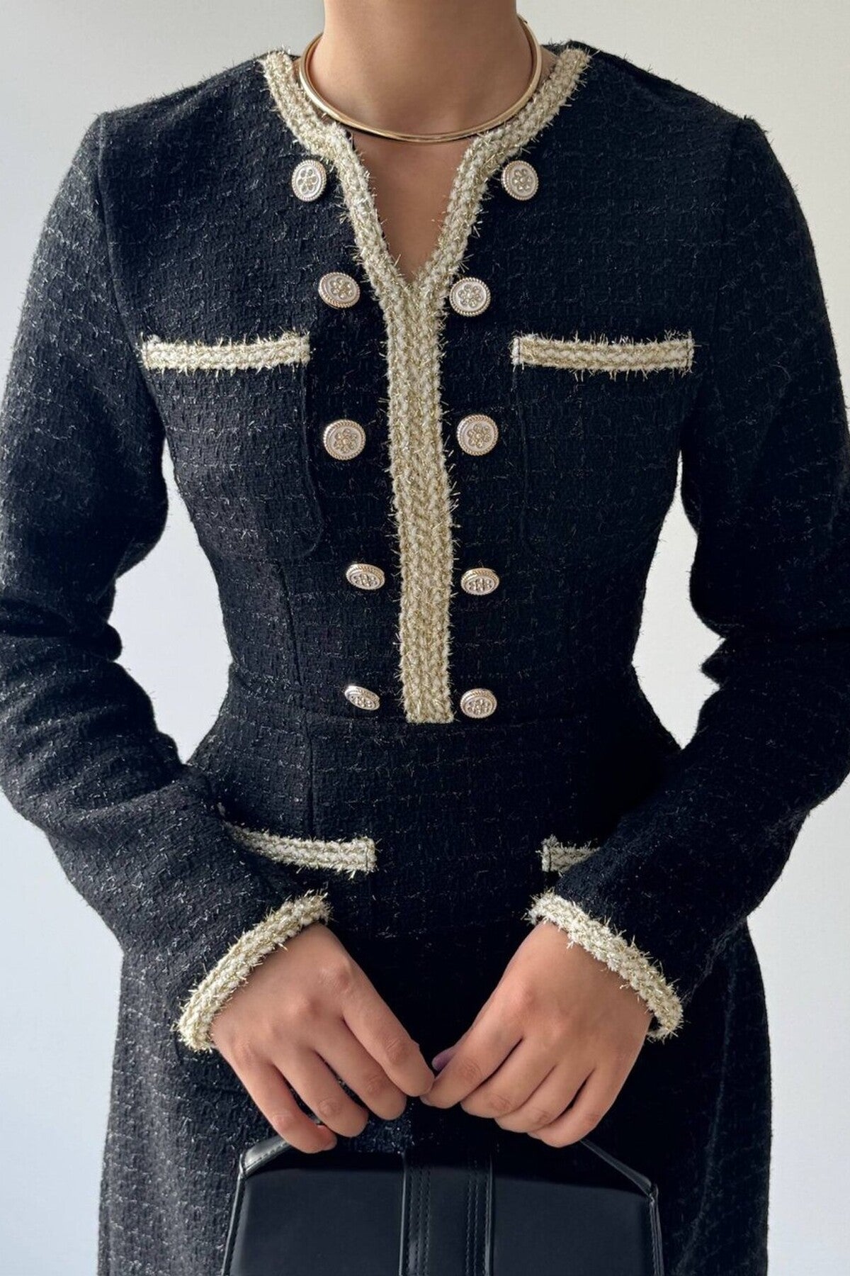 Gilded Trim Tweed Mini Dress