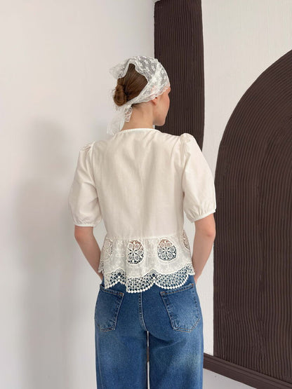 Tie-Front Broderie Blouse