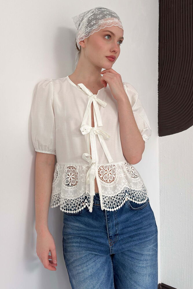Tie-Front Broderie Blouse