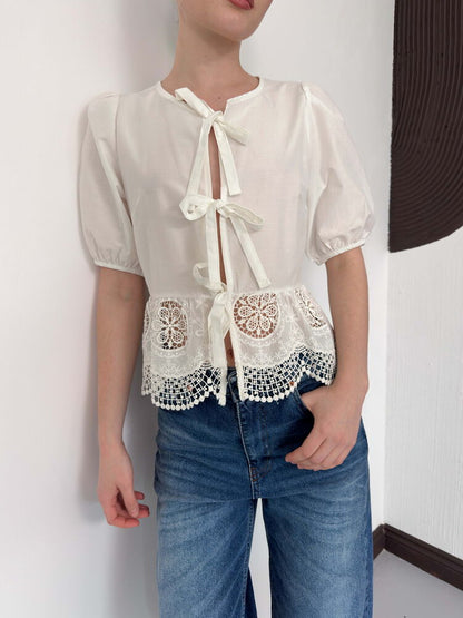 Tie-Front Broderie Blouse