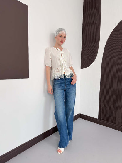 Tie-Front Broderie Blouse