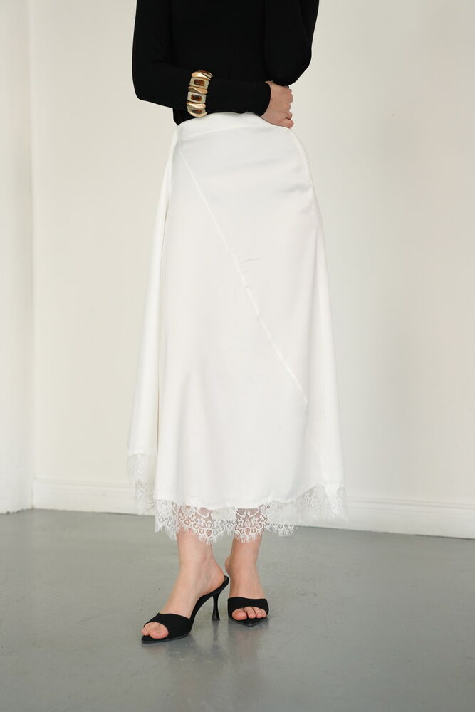 Lace-Trim Satin Slip Skirt